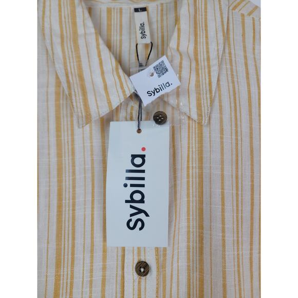 Sybilla Women's Yellow Cream Striped Tie in Front Sleeveless Blouse Sz L - Picture 5 of 9